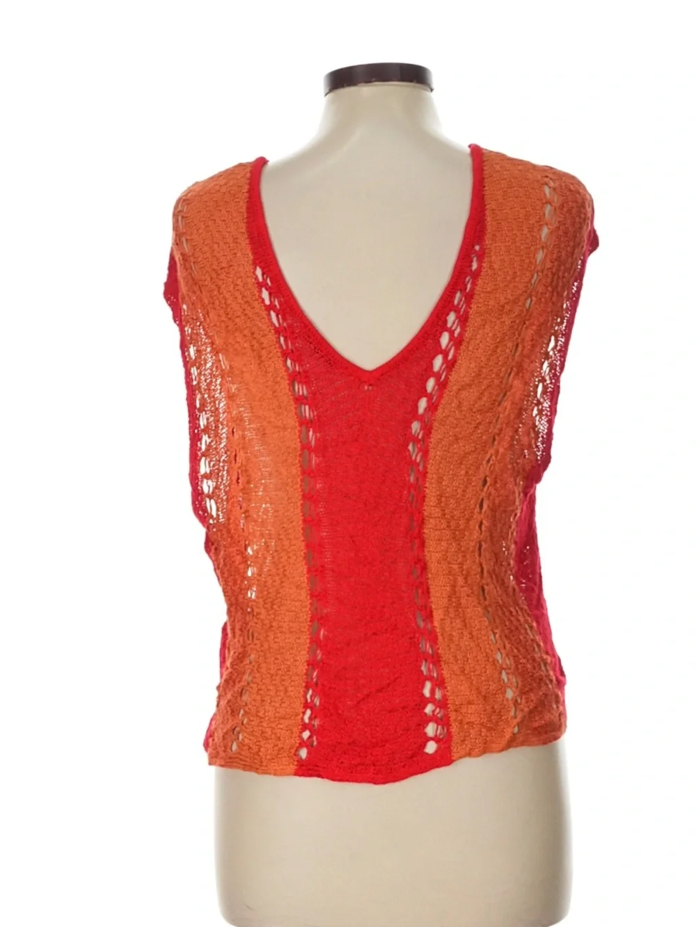 Zara Red & Rust Knit Sleeveless Sweater Top Size Large
